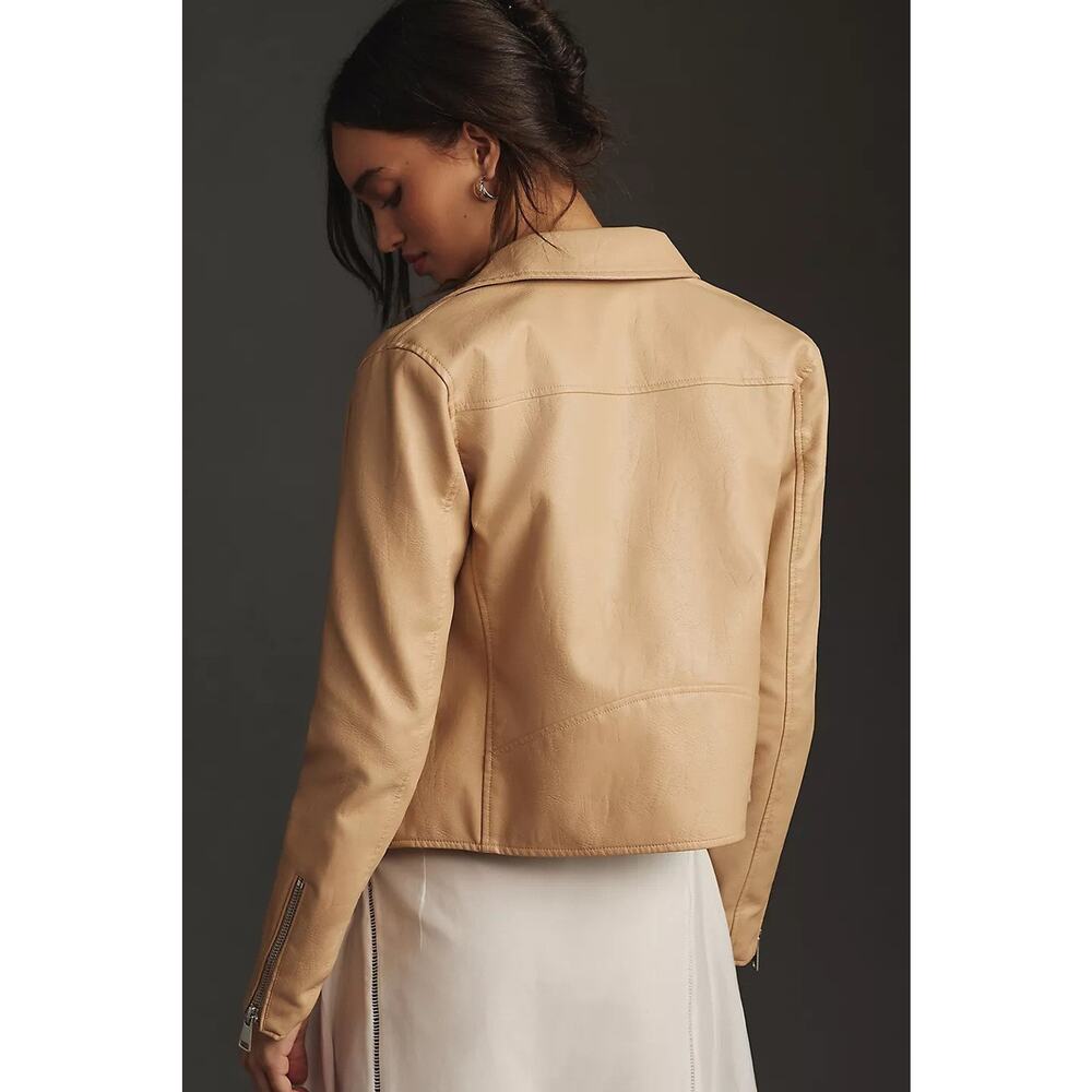 Anthropologie Faux Leather Moto Biker Jacket Sand - M - Picture 2 of 4